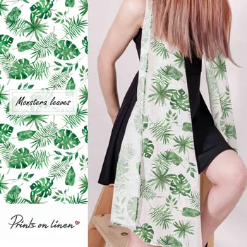 Šála Dámská šála 100% Len Zelené listy