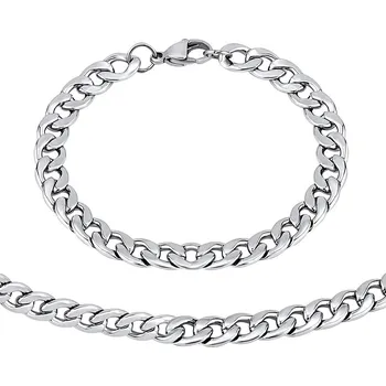 Souprava šperků Ocelový set náramku a náhrdelníku CURB 8 mm KMM96118