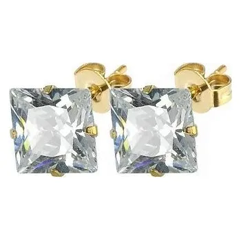 Šperk Pozlacené ocelové náušnice - zirkony 6 x 6 mm
