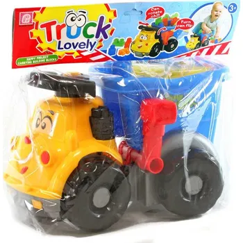 autodráha Auto baby veselé nákladní 26cm set s kostkami sklápěčka s obličejem plast