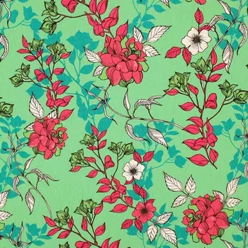 Šatovka N5871 krep zelená, růžové květy, š.140