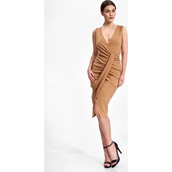 Dámská móda Béžové elegantní koktejlové šaty M858 Beige Velikost: M