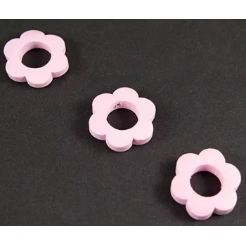 Dětské navlékací korálky Dřevěný korálek na dudlík - kytička - světle růžová - průměr 2,5 cm