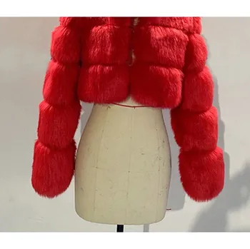 Dámská parka Chlupatý kožich crop bunda zimní se stojáčkem Barva: Červená, Velikost: 3XL
