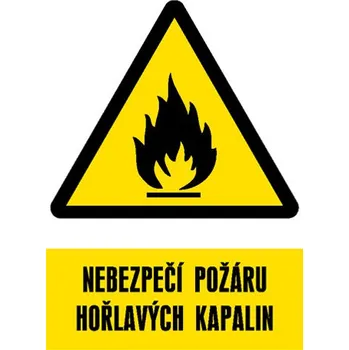 Značka Nebezpečí požáru hořlavých kapalin, samolepicí fólie, 148 × 210 mm