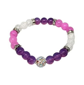 Náramek FIALOVÝ KVĚT - mix jadeitů a pukaného křišťálu