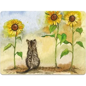 prostírání Korkové prostírání Cat and Sunflowers - Alex Clark, 29 x 21,5 cm (Prostírání s kočkou, kočka)