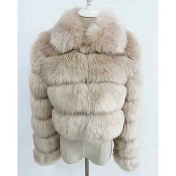 Dámská parka Chlupatý kožich crop bunda zimní se stojáčkem Barva: Khaki, Velikost: S