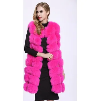 Dámská vesta Prošívaná kožešinová vesta chlupatý kožich Barva: Fuchsiová, Velikost: XL