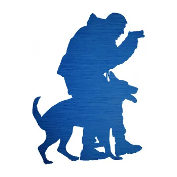 Samolepící dekorace SAMOLEPKA Psovod 004 pravá (65 - škrábaný kov modrý) NA AUTO, NÁLEPKA, FÓLIE, POLEP, TUNING, VLASTNÍ TEXT, TISK, AUTOSAMOLEPKY.cz, POLEPY, OBRÁZEK, LOGO, SAMOLEPKY