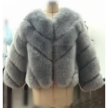 Dámská parka Dámský umělý kožich zimní chlupatá bunda prošívaná Barva: Šedá, Velikost: 2XL