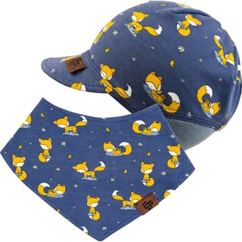 Kojenecká souprava modrý set kšiltovka + šátek na krk