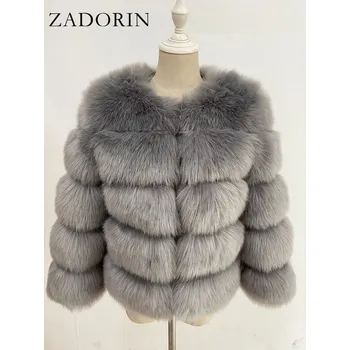 Dámská parka Dámský kožich zimní bunda chlupatý s 3/4 rukávy Barva: Šedá, Velikost: M