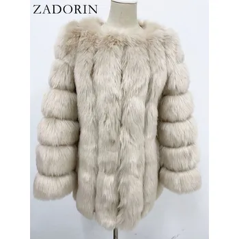 Dámská parka Dlouhý kožich prošívaná zimní bunda chlupatá Barva: Khaki, Velikost: S