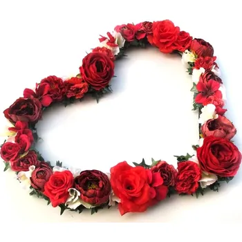 Svatební dekorace Srdce květinové na auto 42 cm - červené