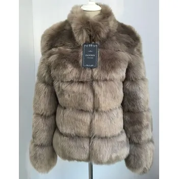 Dámská parka Kožešinová bunda se stojáčkem kožich prošívaný Barva: Tmavě Hnědá, Velikost: L