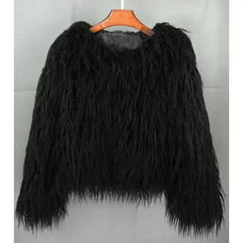 Dámský kožich Boho kožich bunda kožešinová s dlouhým rukávem Barva: Černá, Velikost: 4XL