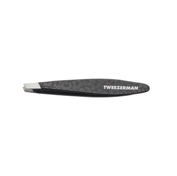 Tweezerman Mini SLANT Black Leopard, MINI SLANT pinzeta černá s leopardím vzorem