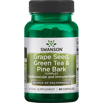 Přírodní produkt Swanson Grape Seed, Green Tea & Pine Bark, 60 kapslí