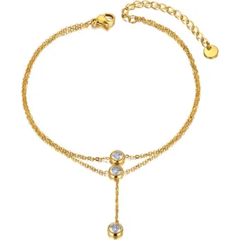 Řetízek B-TOP Dvojitý nerezový řetízek na nohu s krystaly