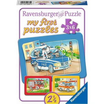 Puzzle RAVENSBURGER Moje první puzzle Zásahová vozidla se zvířátky za volantem 3x6 dílků