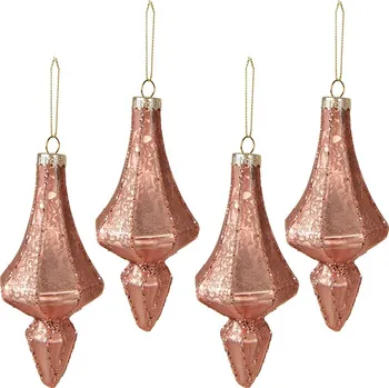 Vánoční dekorace 4ks růžová vánoční ozdoba baňka XL - Ø 6*15 cm