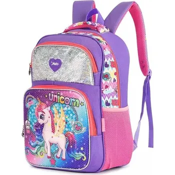 Dětský batoh Miko Dívčí flitrový školní batoh 3D jednorožec Fialový 20L Miko JBD1149s2