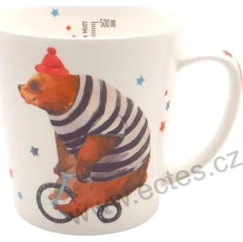 BEAR MOOD velký porcelánový mega hrnek medvědi na kole a hvězdičky