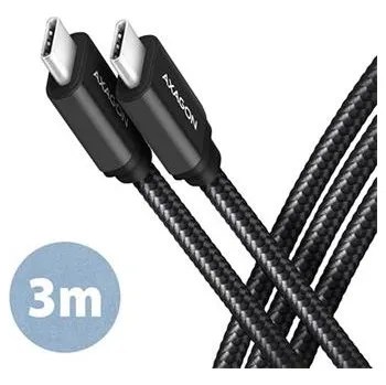 Datový kabel AXAGON BUCM3-CM30AB, SPEED kabel USB-C <-> USB-C, 3m, USB 3.2 Gen 1, PD 60W 3A, ALU, oplet, černý - BUCM3-CM30AB