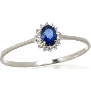 Prsten Dámský prsten z bílého zlata s diamanty a safírem BP0083F + DÁREK ZDARMA