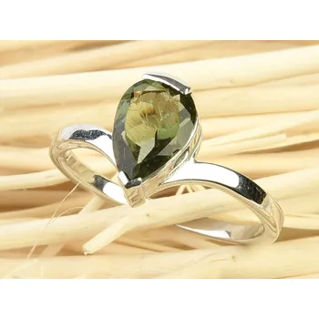 Prsten Vltavínový prsten tvar kapka 10 x 6mm standard Ag 925/1000 + Rh