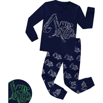 Svítící tmavě modré nebo černé pyžamo Věk: 7T, Motiv: bagr