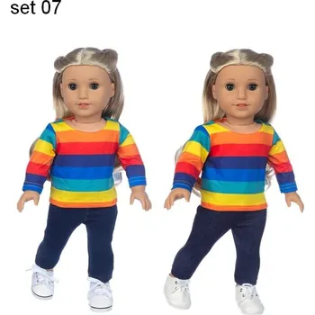 Sety oblečků pro Baby Born a American girl Set: set 07 - barevné pruhované triko + jeansy
