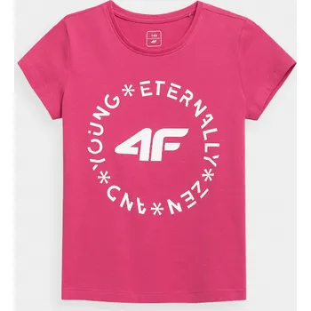 Dívčí tričko 4F HJL21-JTSD005 DARK PINK Dětské tričko EU 164
