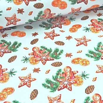 Vánoční látka na ubrusy - Perníčky – bílá 160