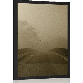 Plakát Dovido Plakát přelet ptactva nad mostem v sépiovém provedení