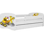 Dětská postel Babydreams bagr bílá, varianta 80x180, se šuplíky, s matrací