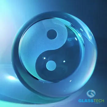 Těžítko Jin-Jang křišťál, pískované - 80 mm (Křišťálové těžítko Jin-Jang, pískované - 80 mm)