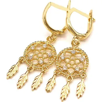 Náušnice Zlaté visací náušnice lapač snů se zirkony 3,30g