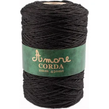 Příze Borgo de Pazzi Amore CORDA 2mm Černá 810 (Špagátová příze Amore CORDA 2mm 810)