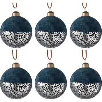 Vánoční ozdoba Sada 6ks modro-zlatá skleněná ozdoba koule S - Ø 8 cm