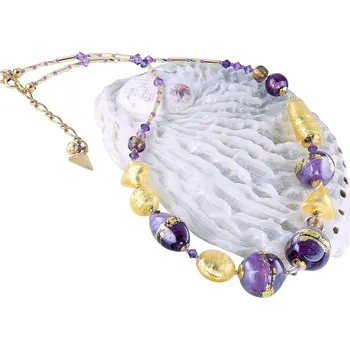 Náhrdelník Lampglas Náhrdelník Violet Shine s 24karátovým zlatem v perlách Lampglas