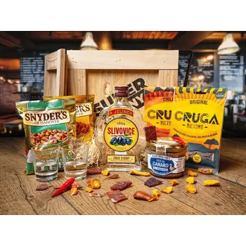 Dárkový potravinový koš Dárková bedna se slivovicí