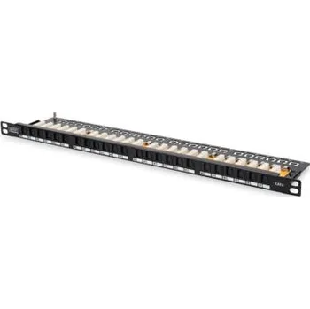 Rozvaděč Digitus CAT 6 Patch Panel, nestíněný, 24 portů RJ45 s uzávěrem, 8P8C, LSA, 0,5U, 19 "montáž do stojanu, černá