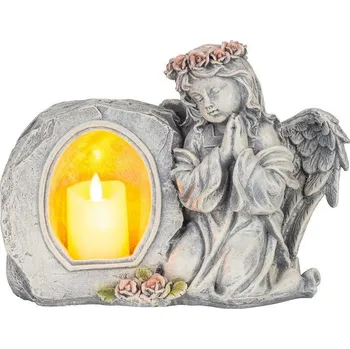 Smuteční dekorace MagicHome 8091291 anděl s LED svíčkou šedý