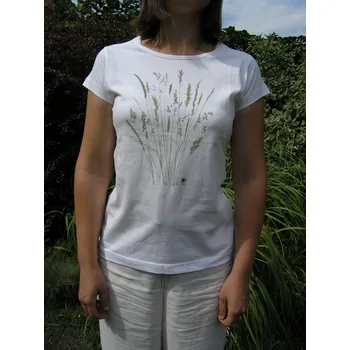 pracovní tričko Dámské bílé tričko - Trávy (Dámské bílé tričko s motivem bělokarpatských trav)