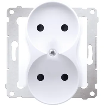 Elektrická zásuvka SIMON DG2MZN.01/11 dvojitá kolíková zásuvka bez uzemnění se clonami elektrických kolejí bílá