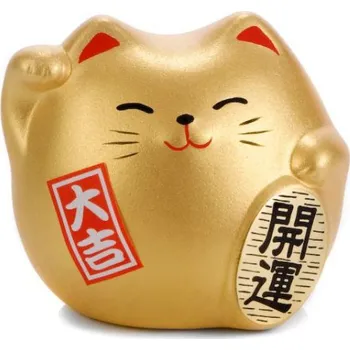 Japonská kočka štěstí Maneki Neko, zlatá S