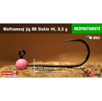 Rybářský háček Bezprotihrotý wolframový jig RedBass Sickle vel. 4 - 20 mm - #4 - 0,5 g, Pink, 5 ks
