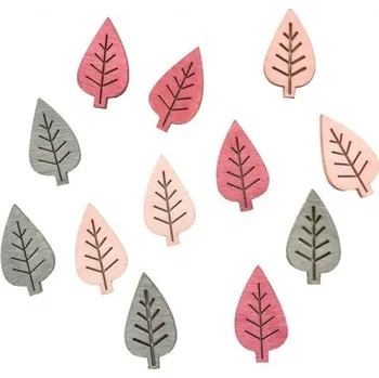 Dřevěné listy šedé a růžové 4 cm, 12 ks